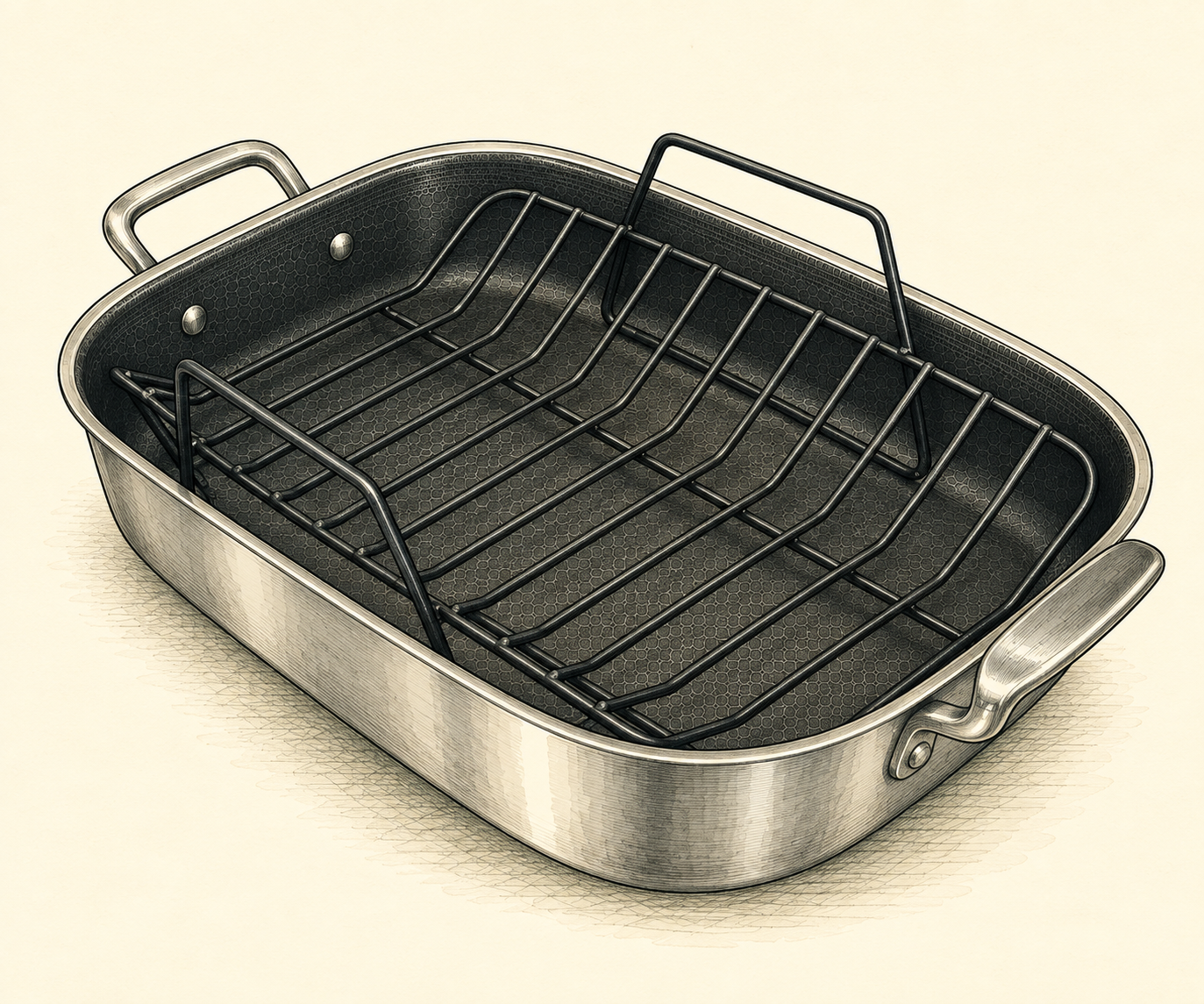 Illustration of HexClad Hybrid Roasting Pan with Rack