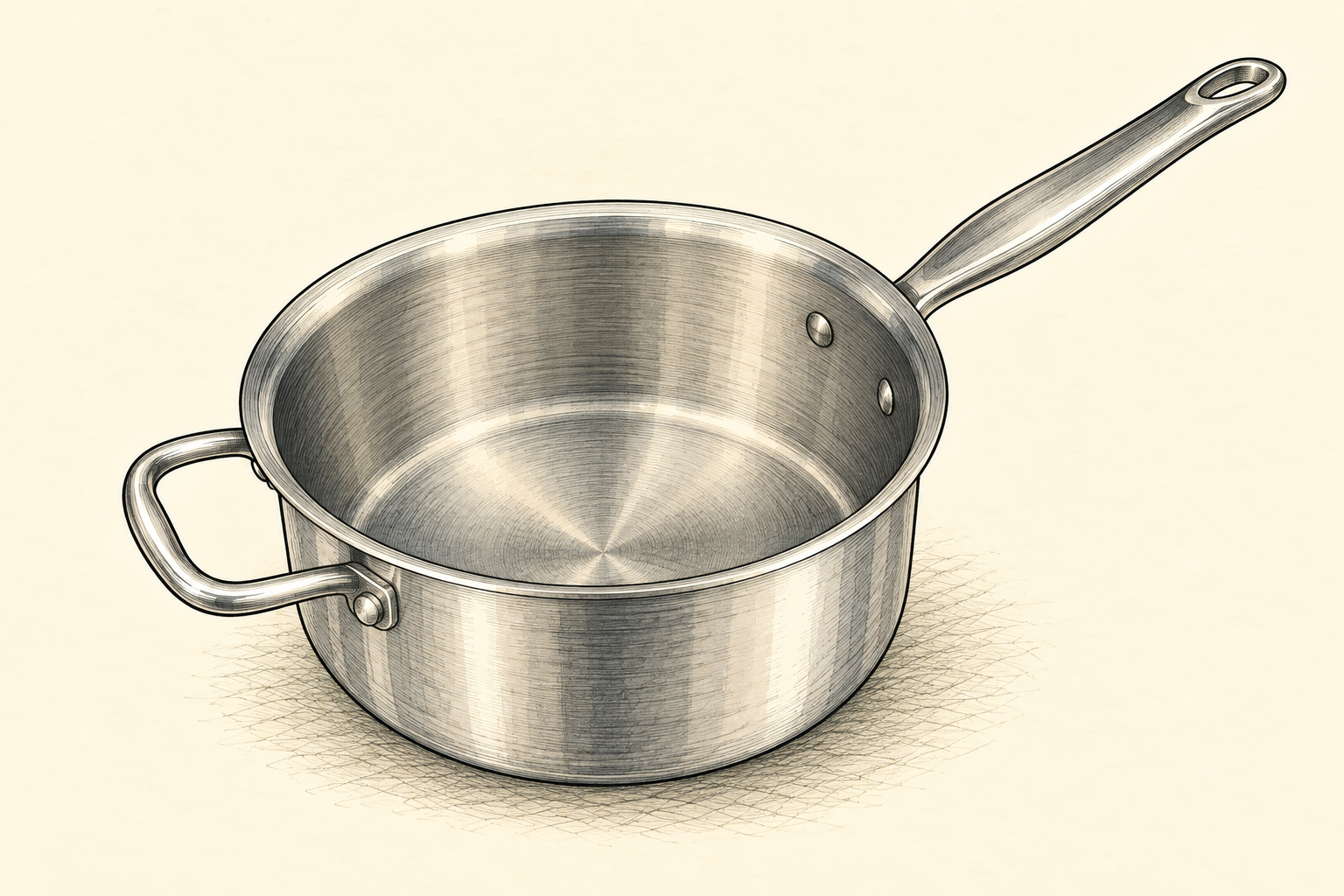 Illustration of Stainless Saucepan with Helper Handle